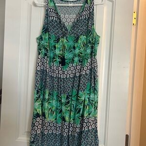 Tropical Green and Black Sleeveless Dress